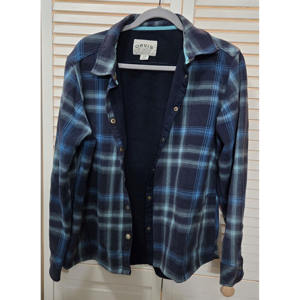 Orvis Shacket Ladies XL Blue Fleece Lined Outdoor Camping Fall